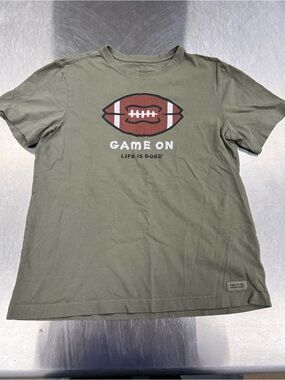 Life Is Good Olive Green 'Game On' Football Graphic Tee